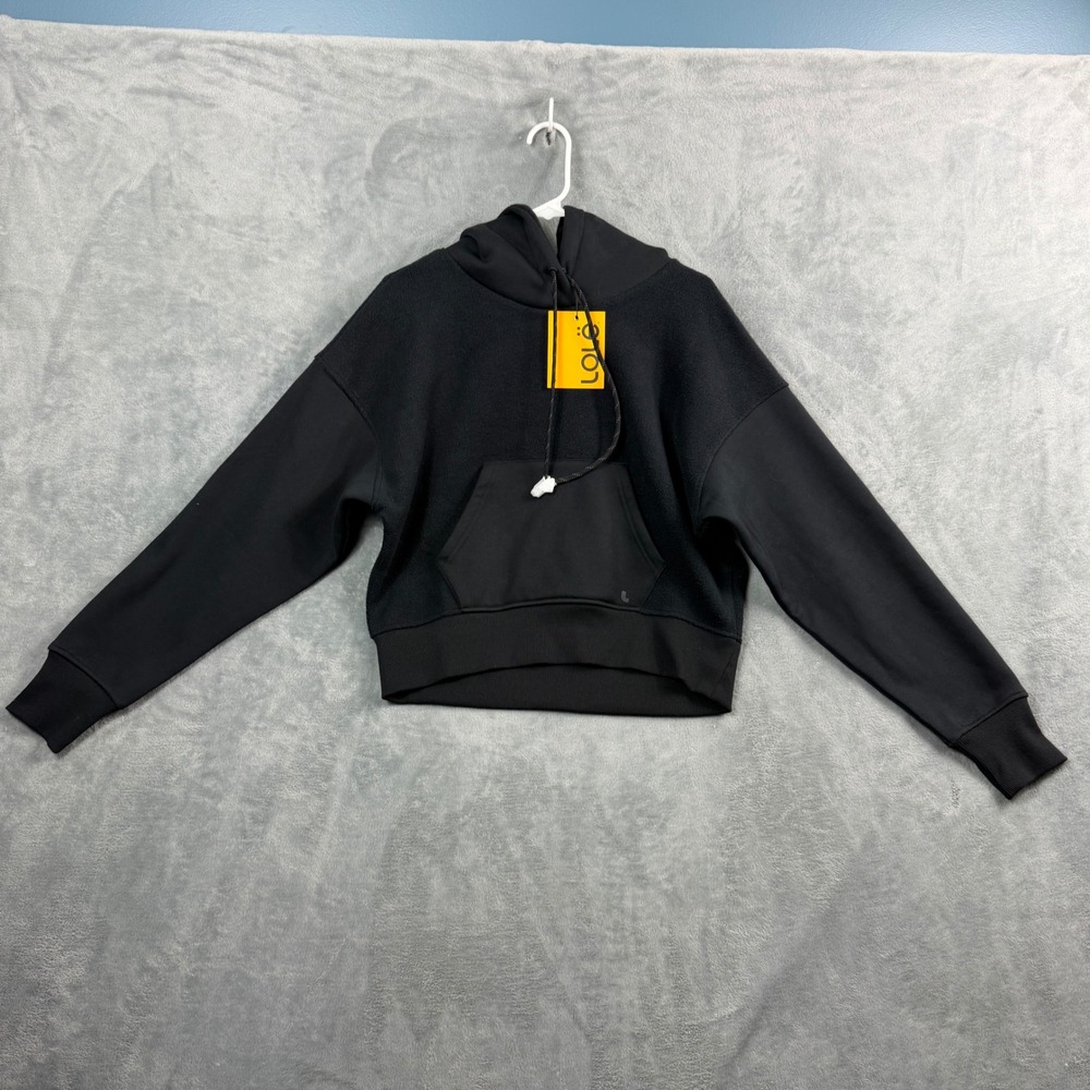 Lole Women M Black Constance Hoodie Cropped Fleece Mixed Media Gorpcore LSW4118
